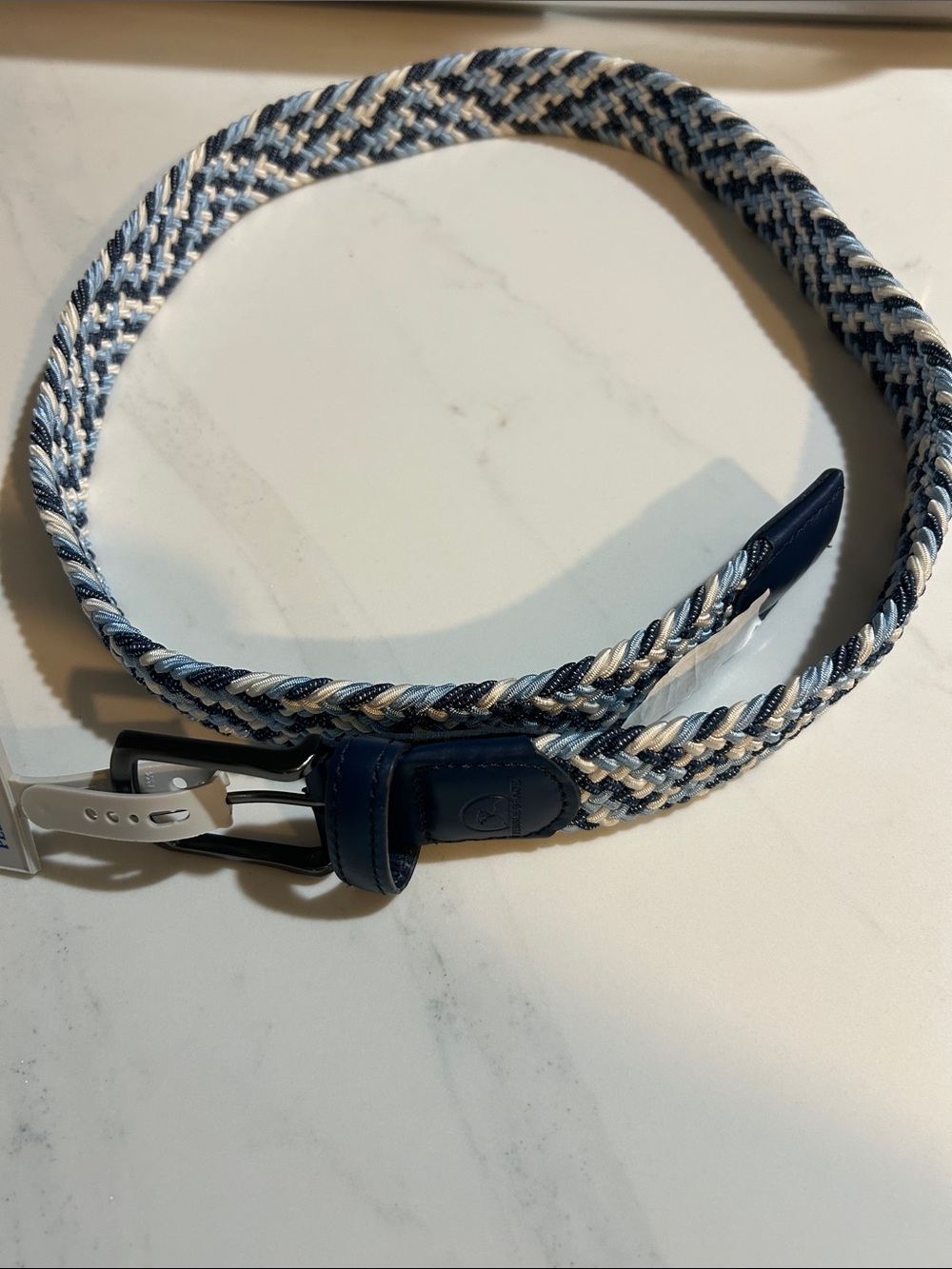 Pebble Beach Braided Navy and White Men's Stretch Belt